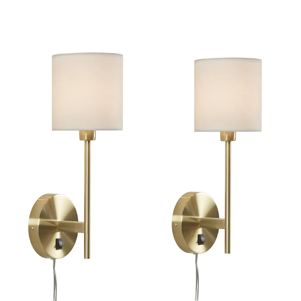 Hampton Hill Conway Gold Metal Wall Sconce with Cylinder Shade, Set of 2