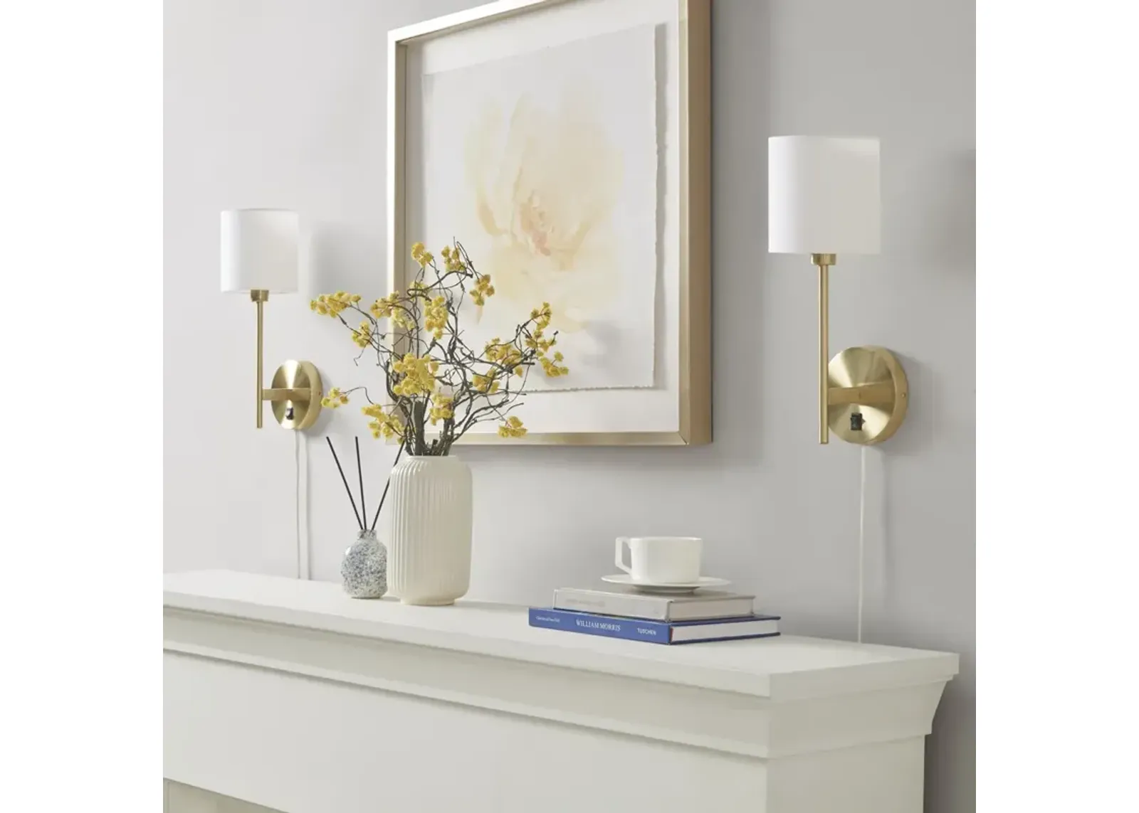 Hampton Hill Conway Gold Metal Wall Sconce with Cylinder Shade, Set of 2