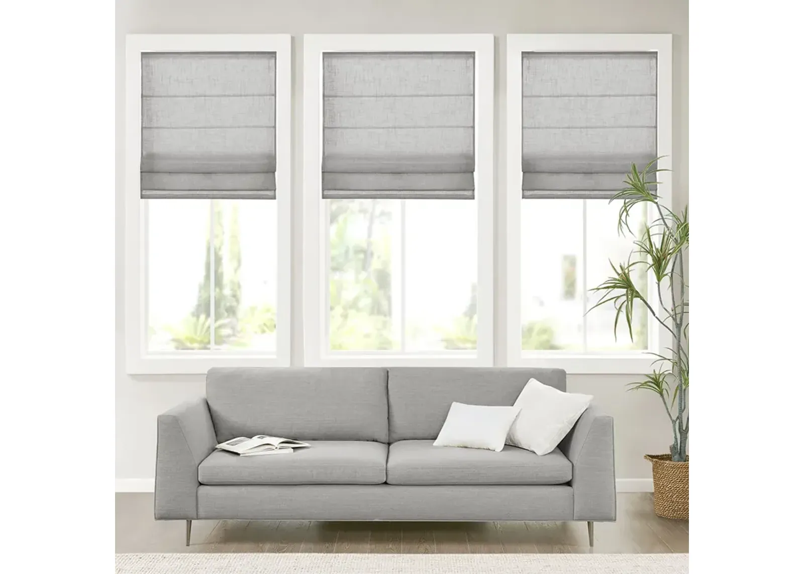 Madison Park Kyler Grey Linen Blend Light Filtering Cordless Roman Shade