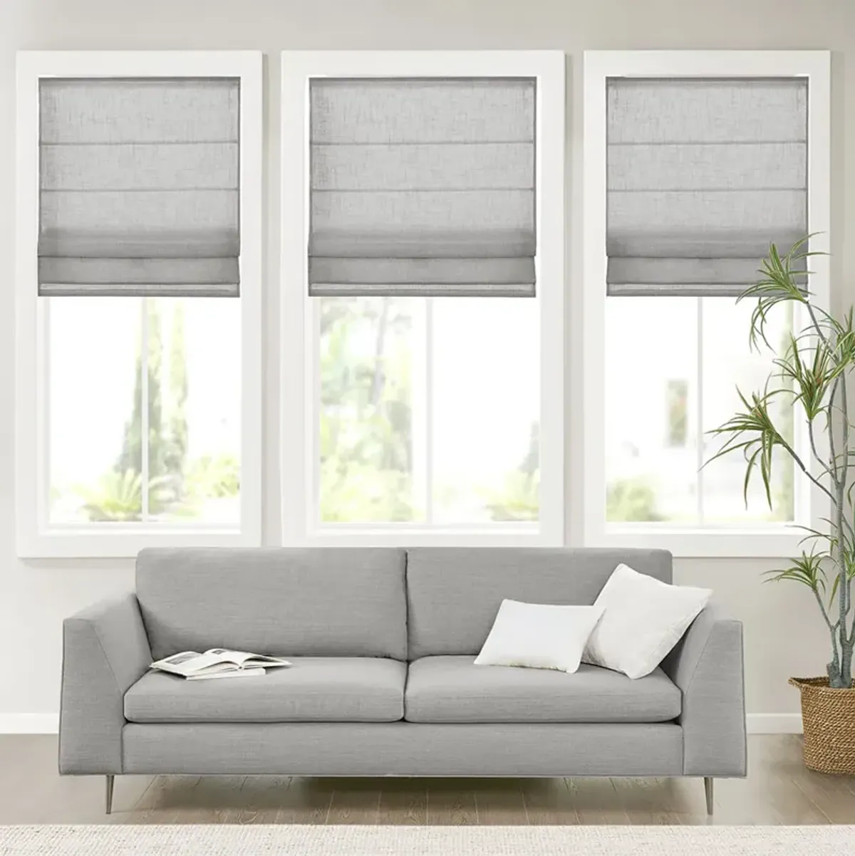 Madison Park Kyler Grey Linen Blend Light Filtering Cordless Roman Shade