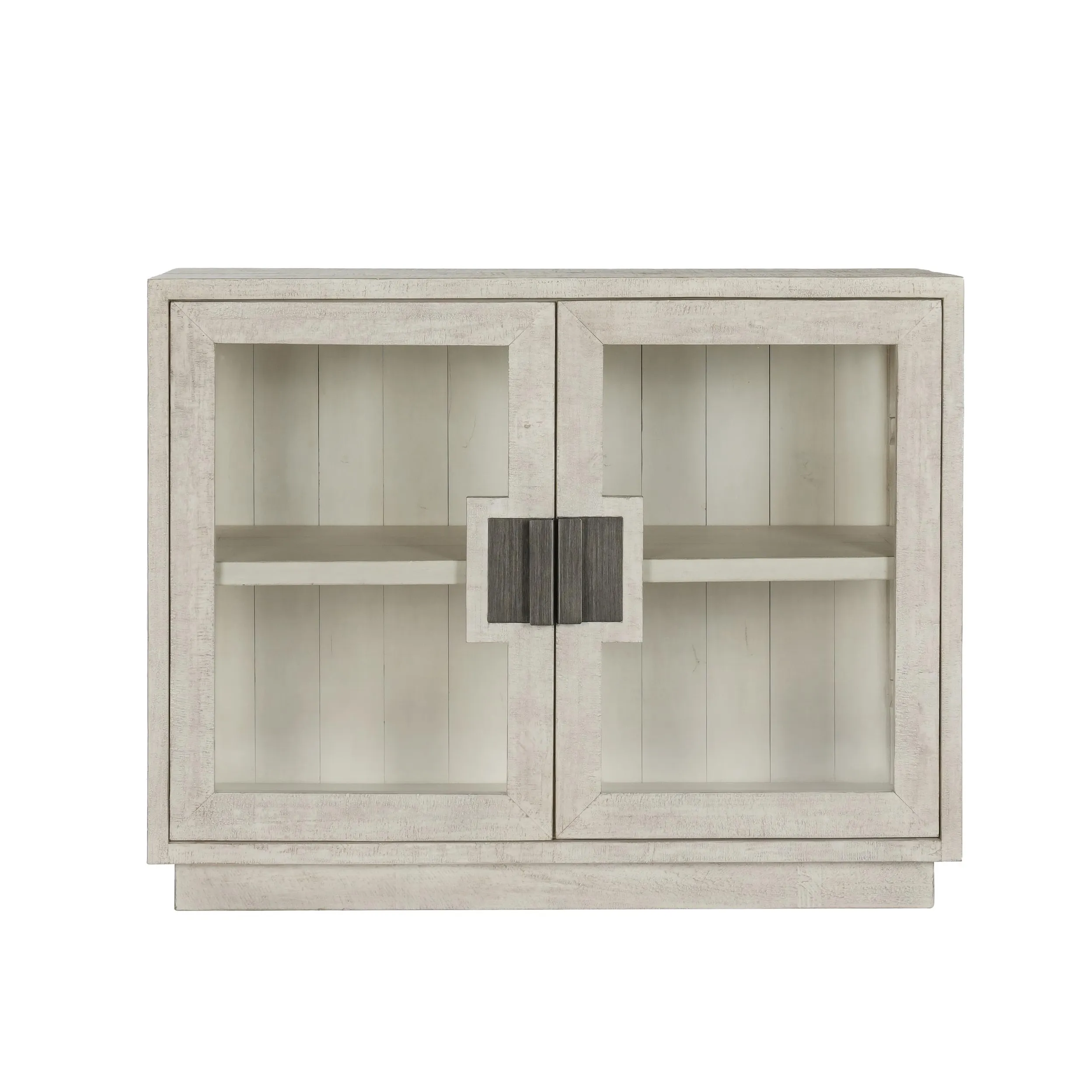 Larson Two-Door Glass Oak Wood Cabinet in White