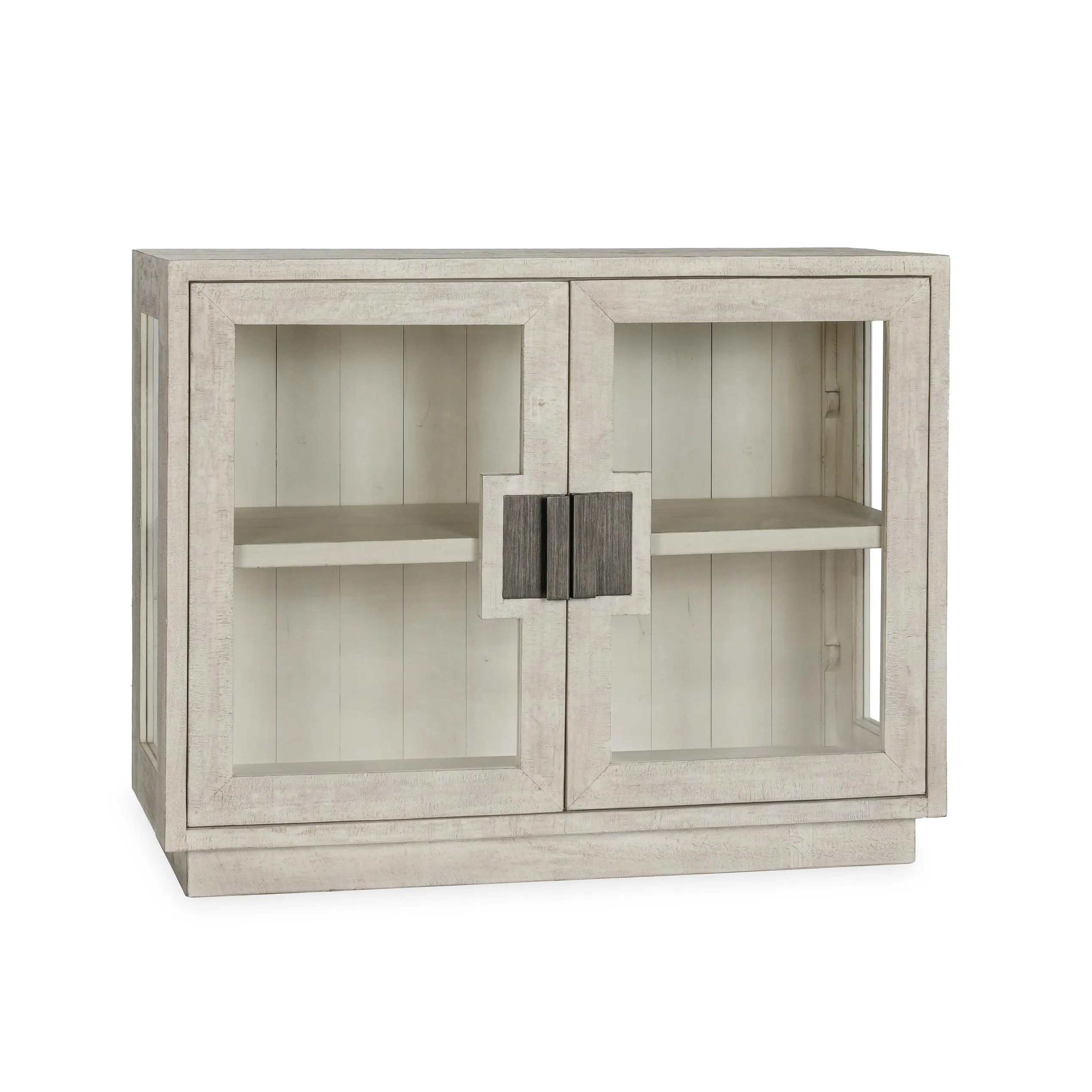 Larson Two-Door Glass Oak Wood Cabinet in White