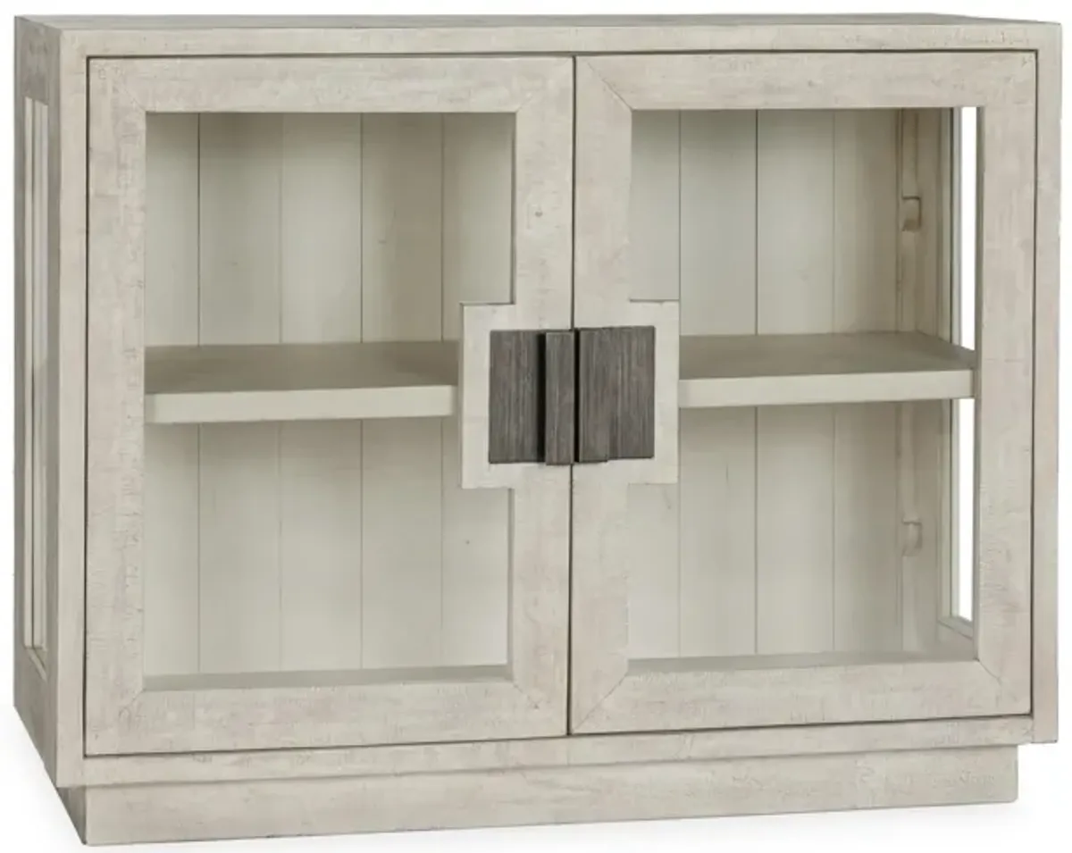 Larson Two-Door Glass Oak Wood Cabinet in White