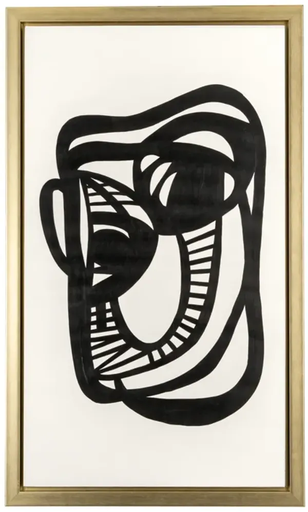 35x59, Hand Painted Gold Frame Geometric Face, Blk