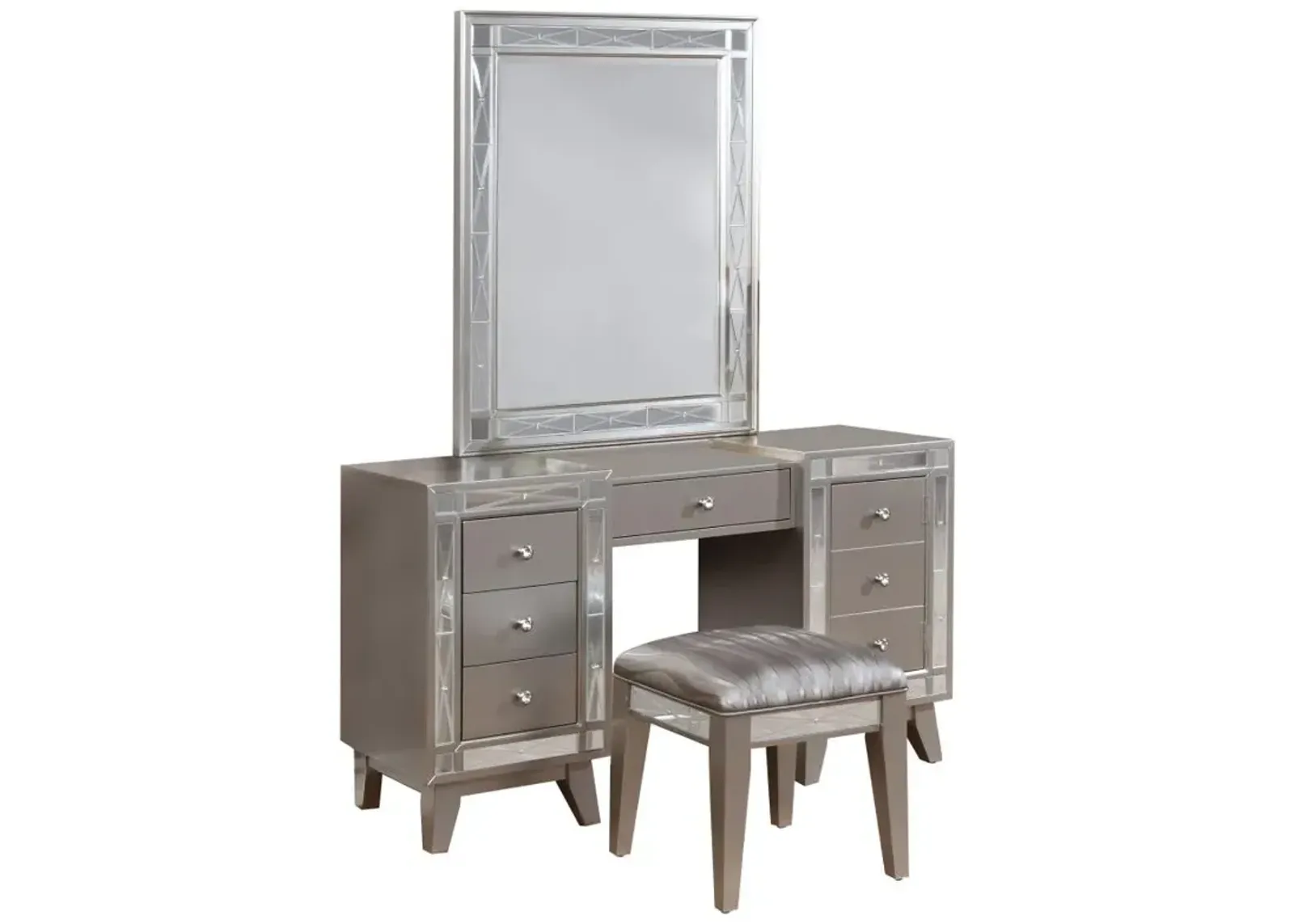 Leighton 3-piece Vanity Set Metallic Platinum