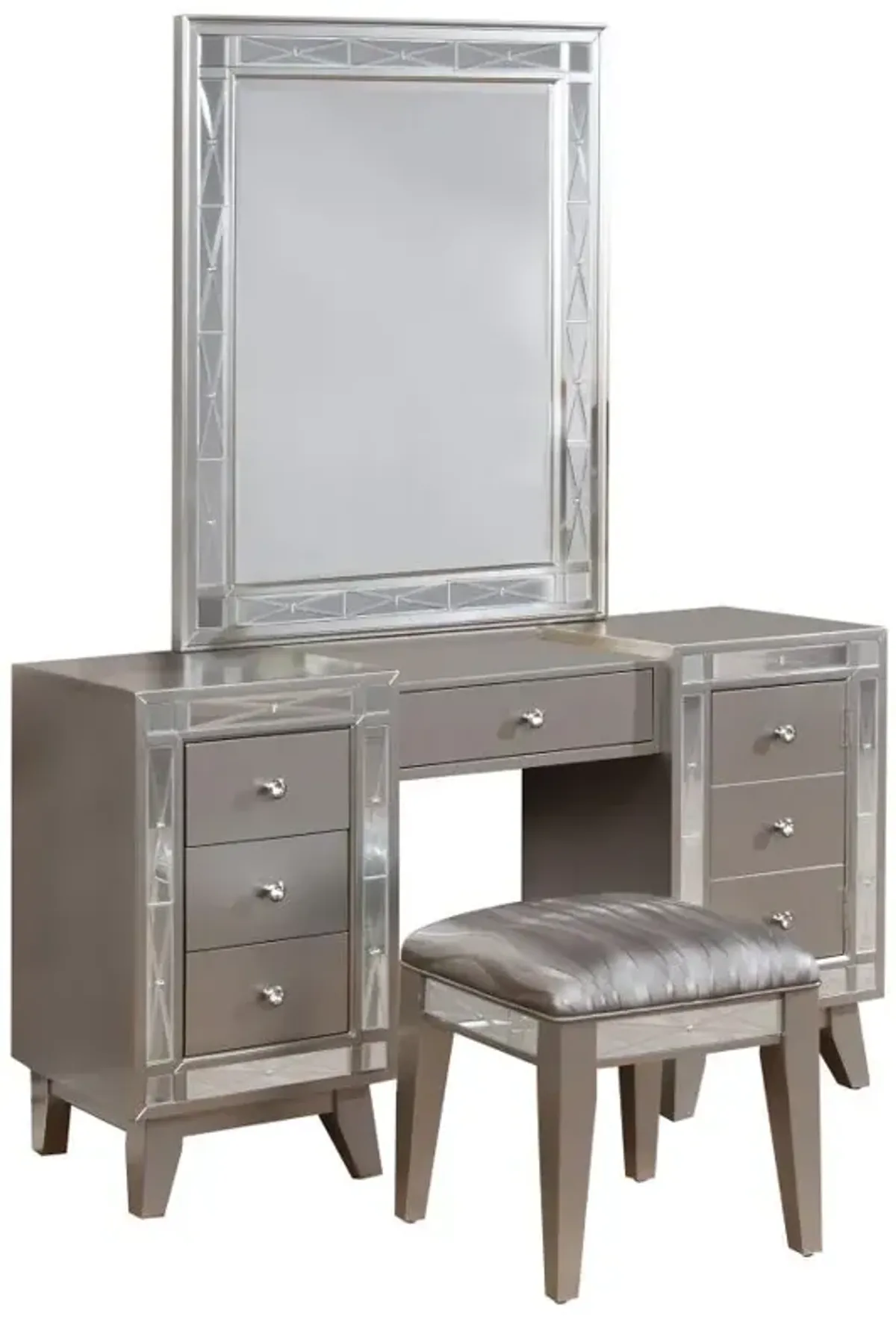 Leighton 3-piece Vanity Set Metallic Platinum