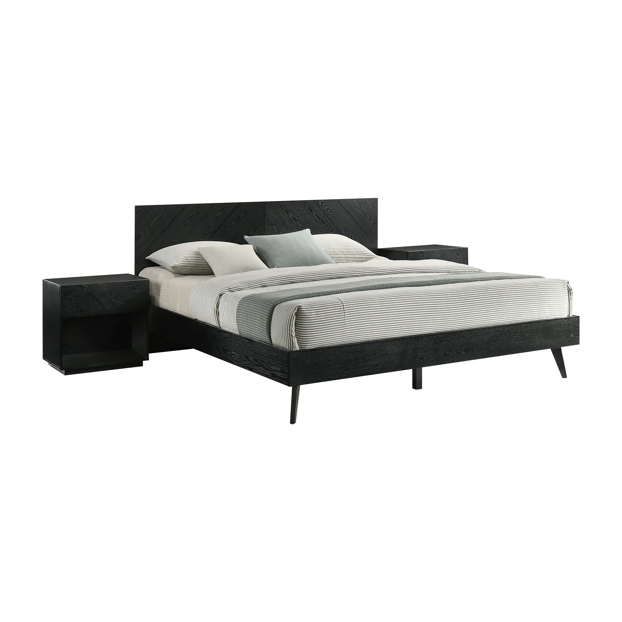 Petra King 3 Piece Wood Bedroom Set in Black Finish