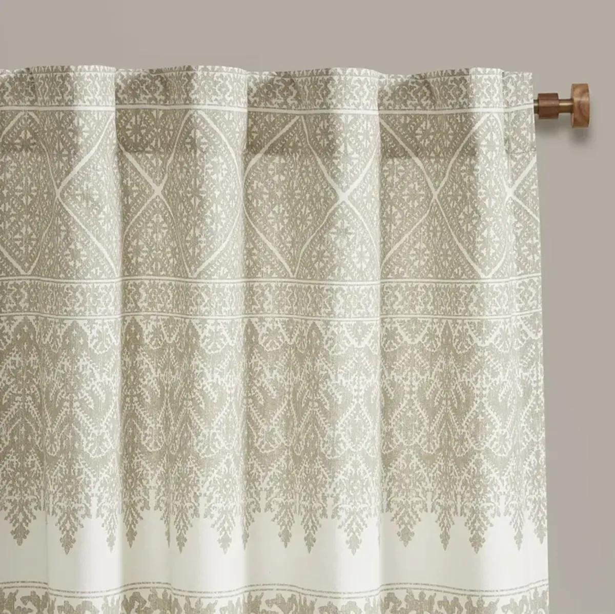 INK+IVY Mila Taupe Cotton Printed Curtain Panel with Chenille detail and Lining