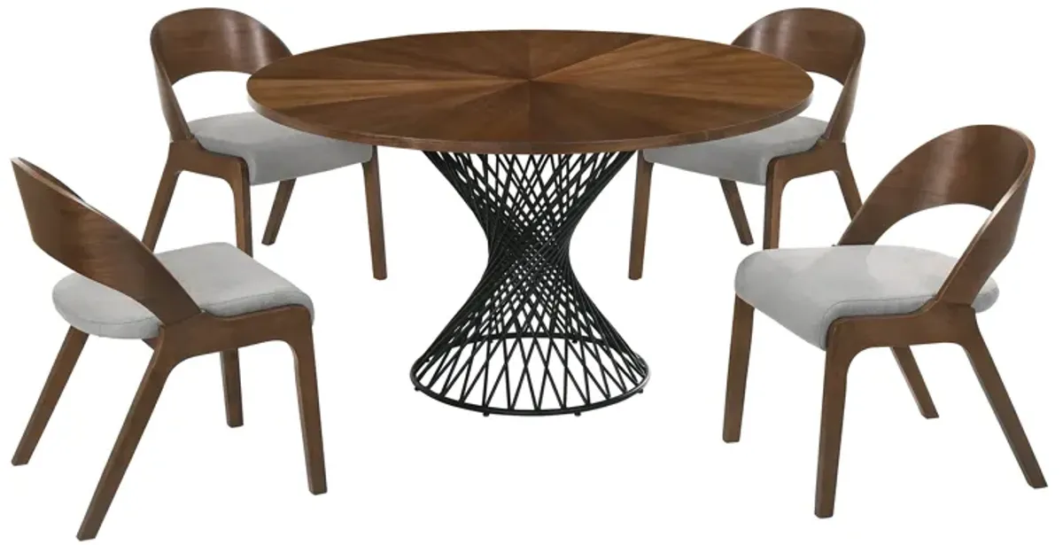 Cirque and Polly 5 Piece Walnut Round Dining Set