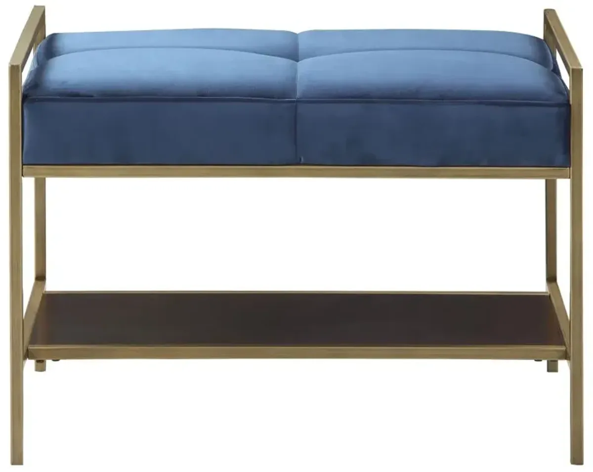 Maria Upholstered Stool Navy Blue and Gold