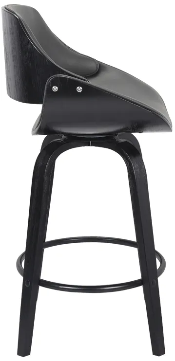 Mona 26" Counter Height Swivel Grey Faux Leather and Black Wood Bar Stool