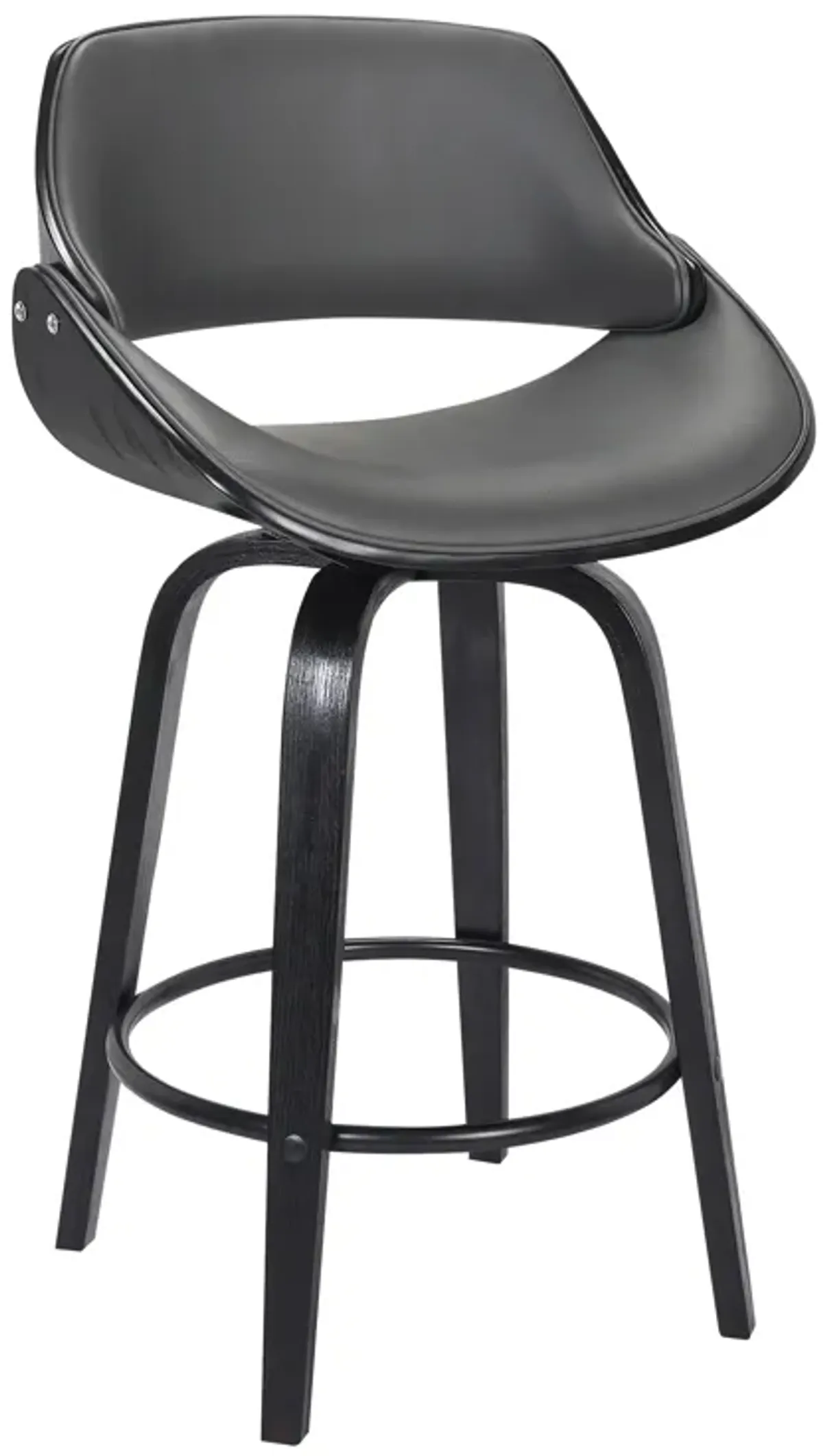 Mona 26" Counter Height Swivel Grey Faux Leather and Black Wood Bar Stool