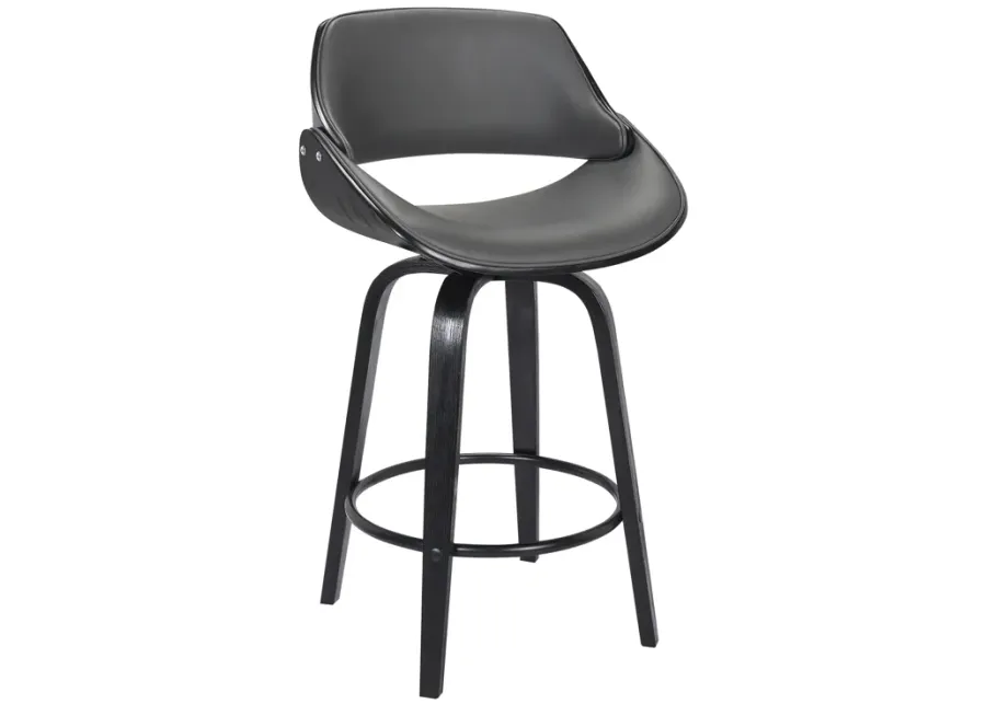 Mona 26" Counter Height Swivel Grey Faux Leather and Black Wood Bar Stool