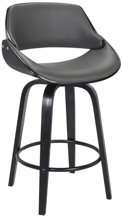 Mona 26" Counter Height Swivel Grey Faux Leather and Black Wood Bar Stool