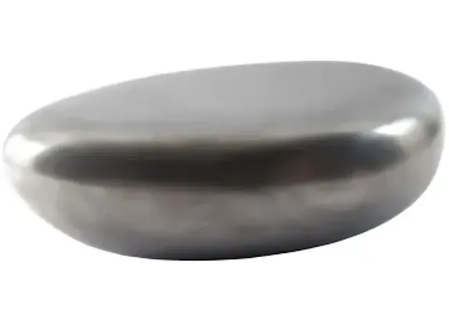 river stone coffee table, small, resin, polished aluminum finish