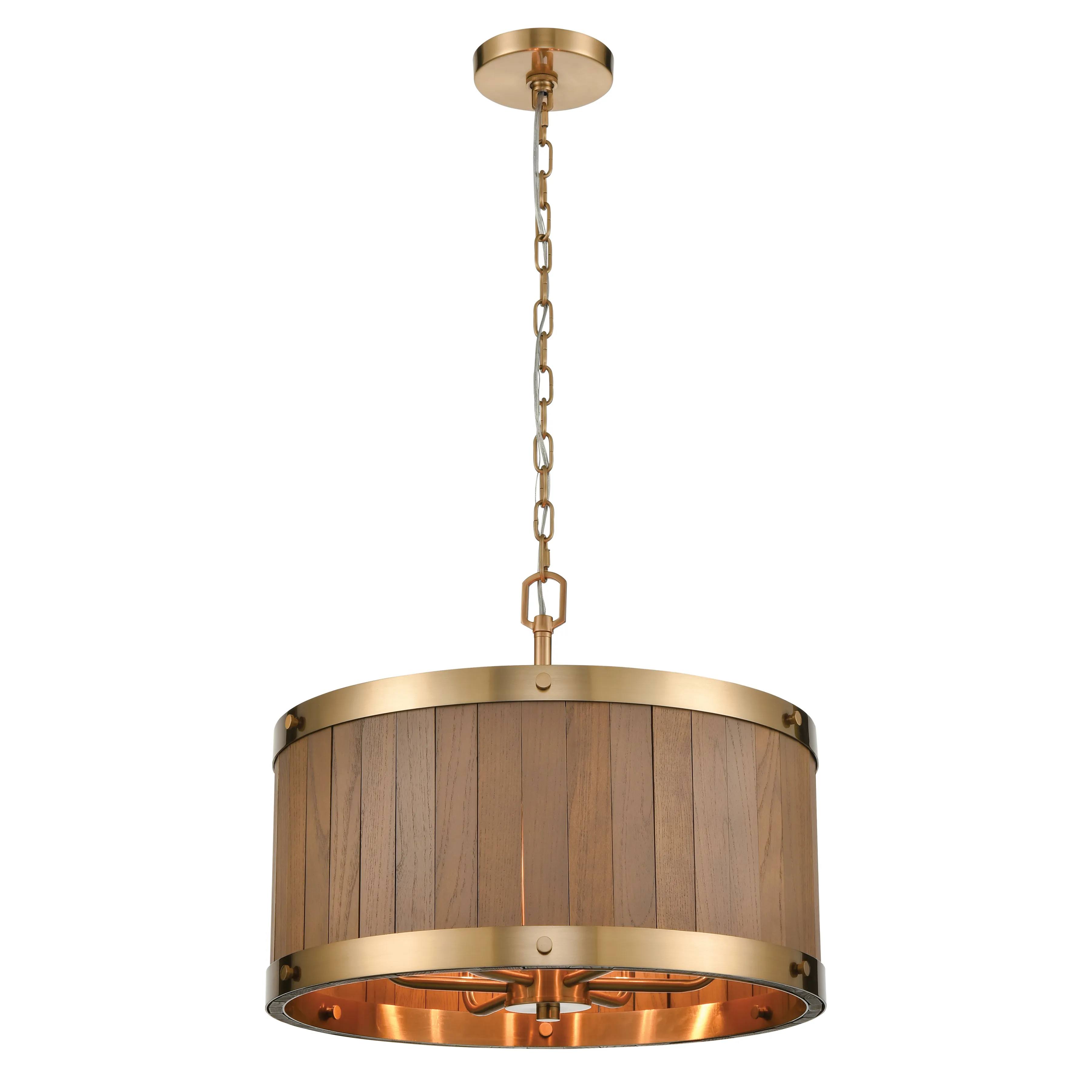 Wooden Barrel 19" Wide 6-Light Chandelier - Satin Brass