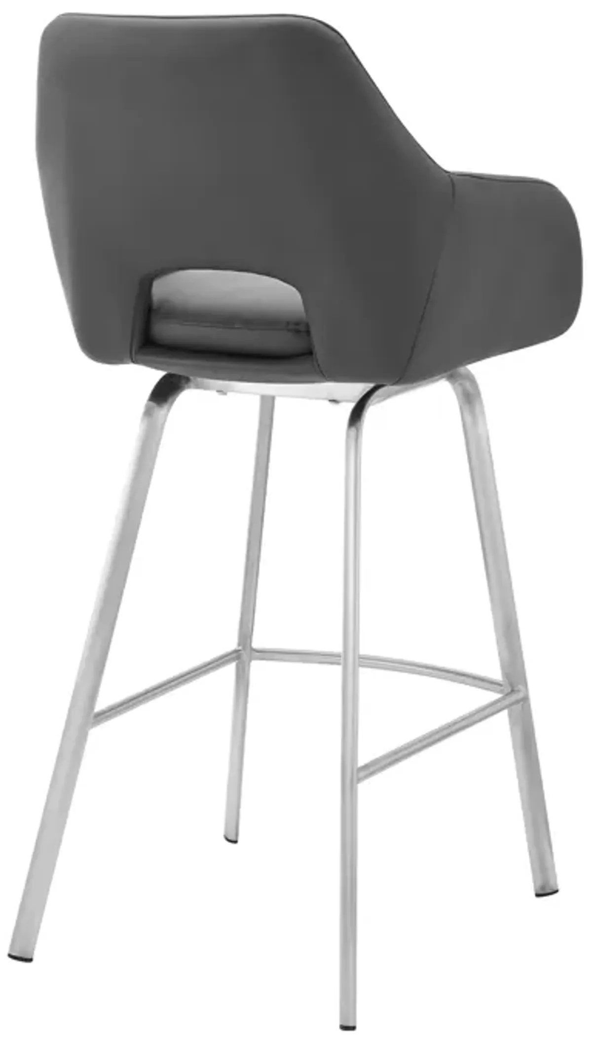 Aura Gray Faux Leather and Brushed Stainless Steel Swivel 26" Counter Stool