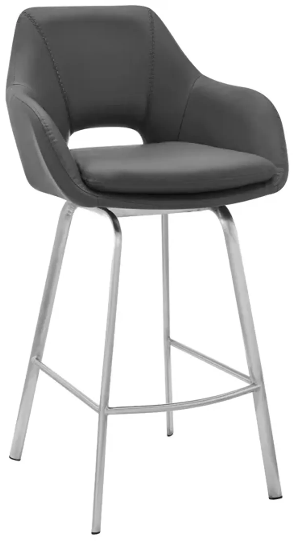 Aura Gray Faux Leather and Brushed Stainless Steel Swivel 26" Counter Stool