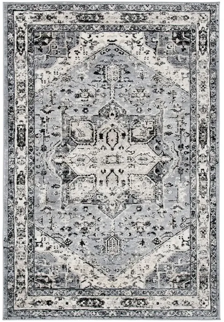 Brentwood 852 Grey / Black 5'-3" X 7'-6" Medium Rectangle Powerloomed Rug