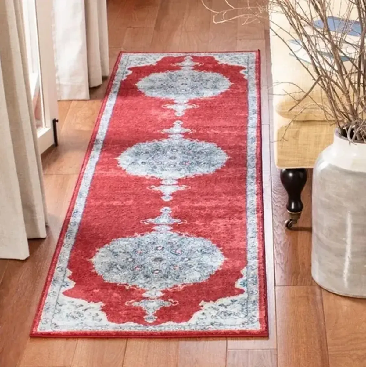 Brentwood 867 Red / Ivory 2' X 6' Runner Powerloomed Rug