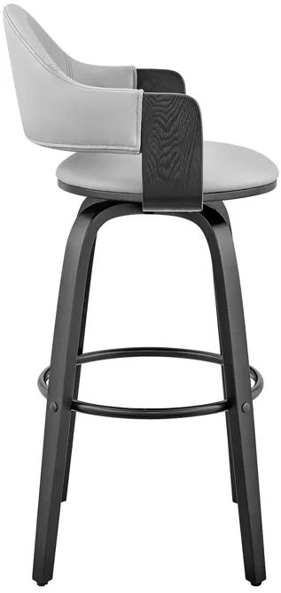 Daxton 26" Gray Faux Leather and Black Wood Bar Stool