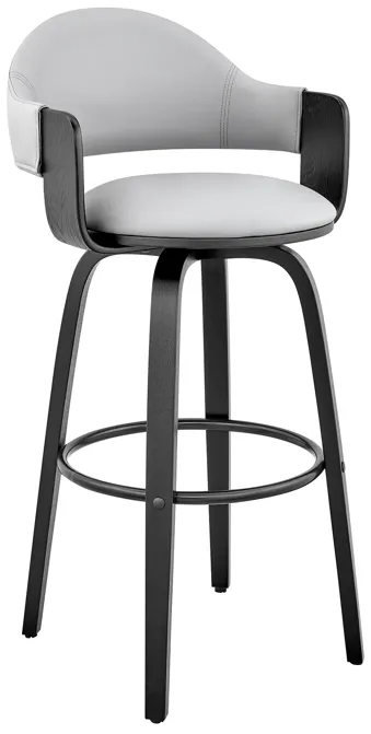 Daxton 26" Gray Faux Leather and Black Wood Bar Stool