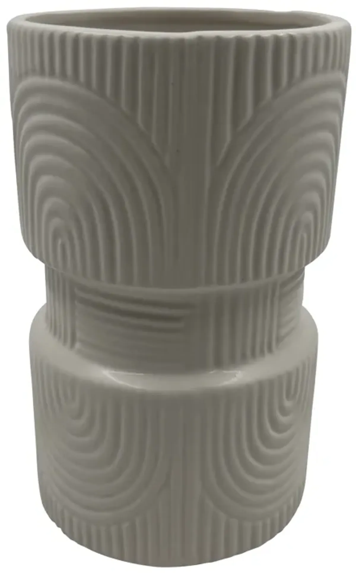 Cer, 7" Arches Dumbell Vase, White