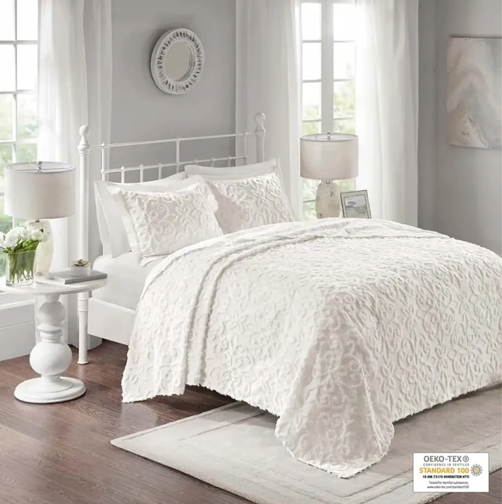 Madison Park Sabrina Off-White 3 Piece Tufted Cotton Chenille Bedspread Set