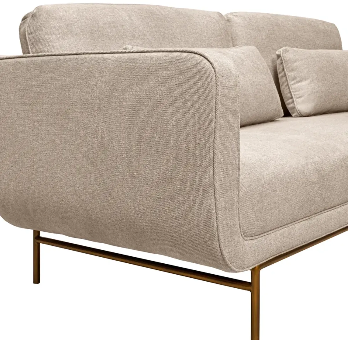 Lilou 77" Beige Fabric Sofa with Antique Brass Metal Legs