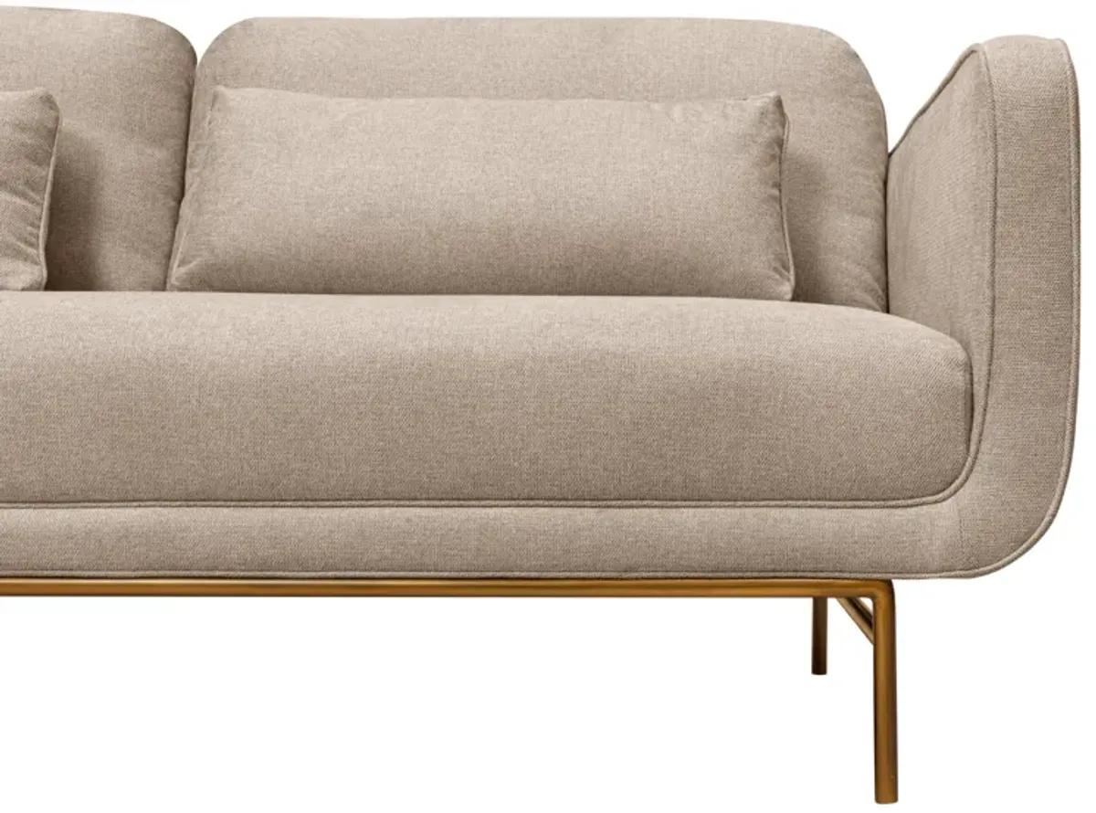 Lilou 77" Beige Fabric Sofa with Antique Brass Metal Legs