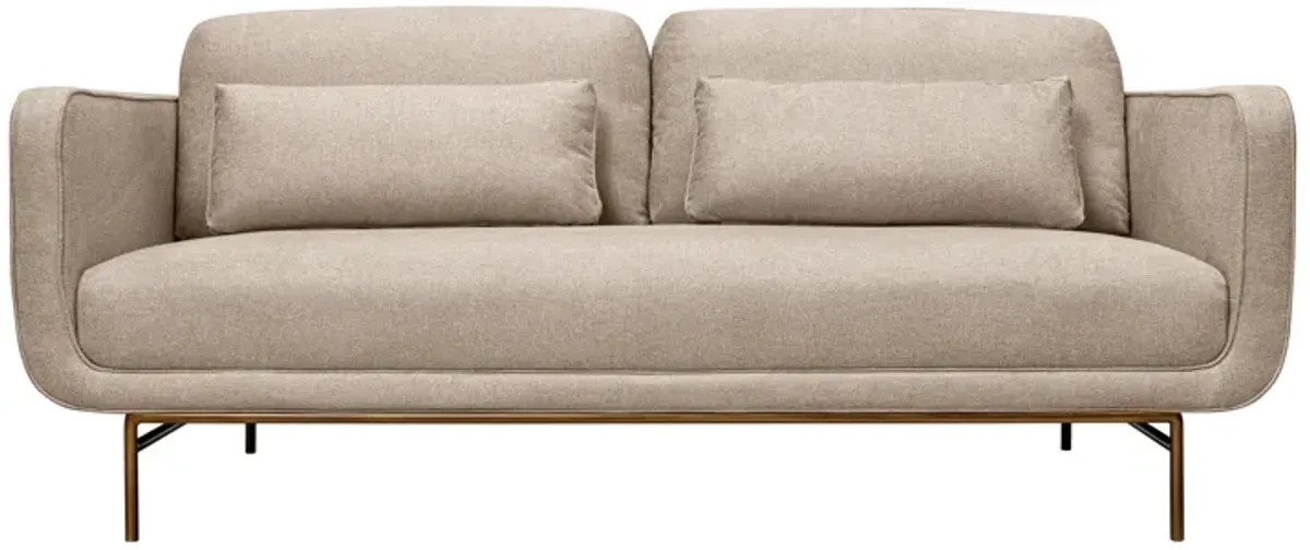 Lilou 77" Beige Fabric Sofa with Antique Brass Metal Legs