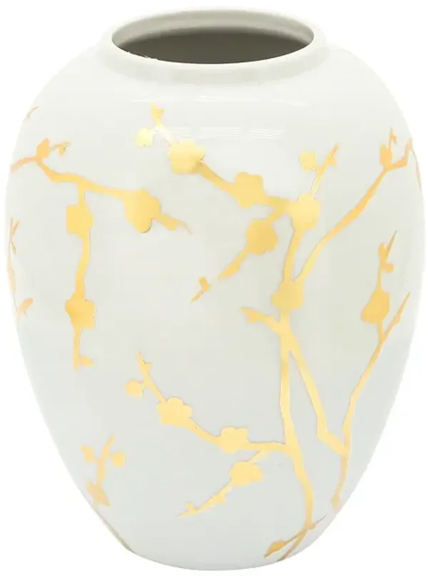 Cer 10"h, Vase W/ Gold Decal, White