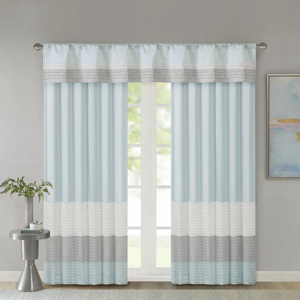 Madison Park Amherst Aqua Polyoni Pintuck Valance