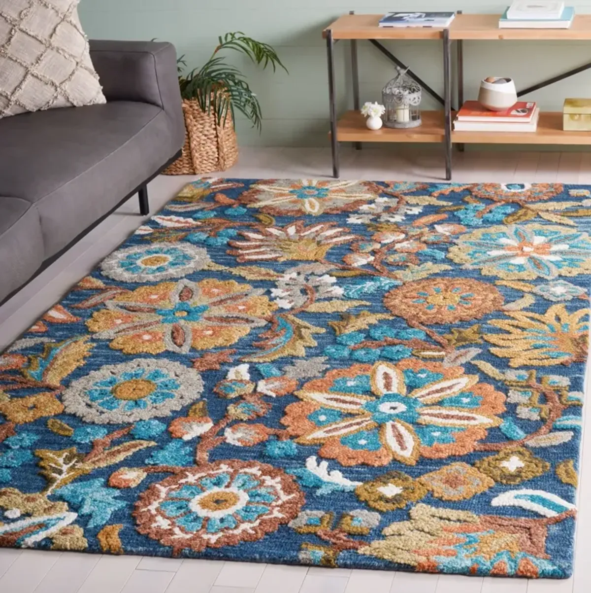 BLOSSOM 409 BLUE  4' x 6' Small Rectangle Rug