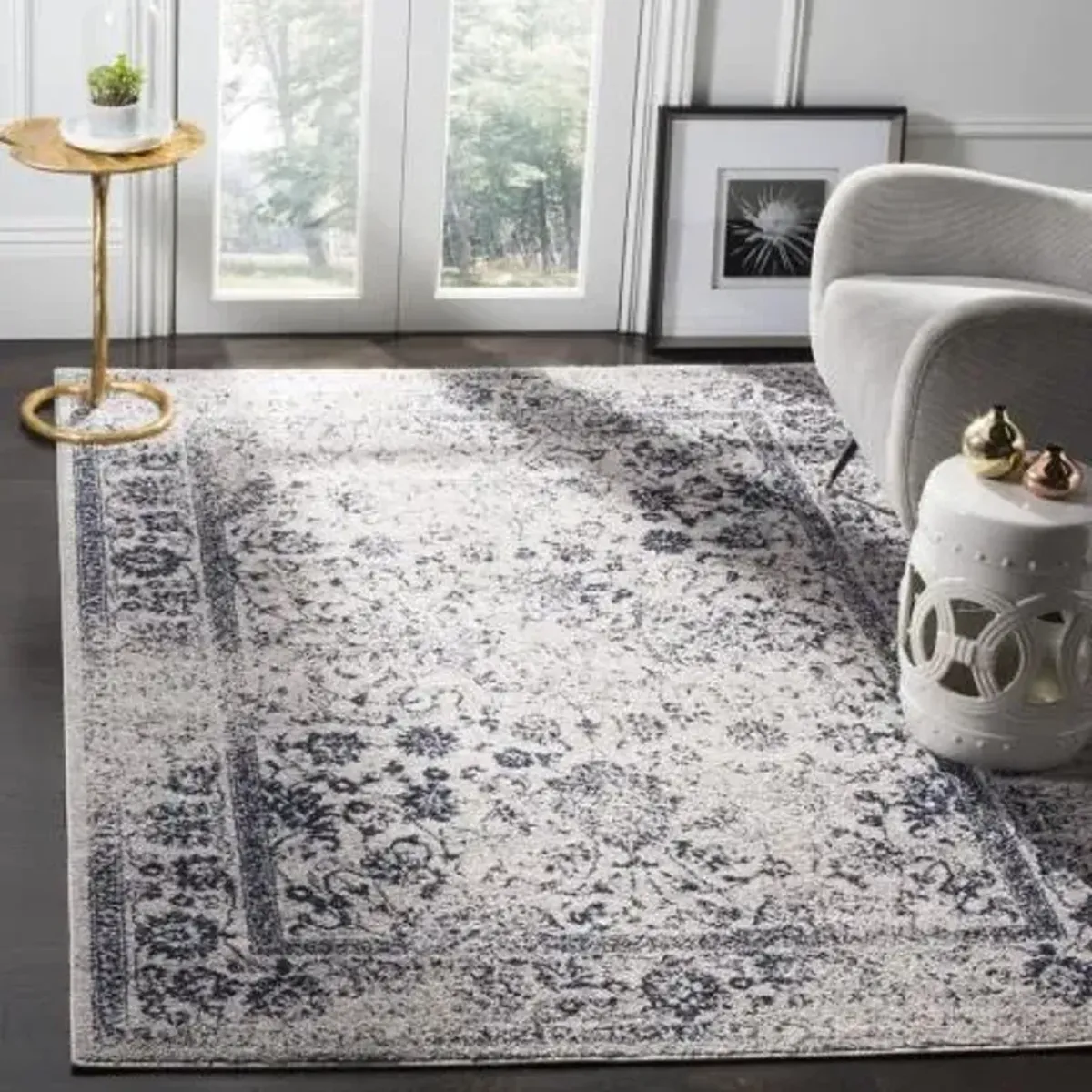 Adirondack Contemporary Grey / Navy 2'-6" X 6' Powerloomed Rug