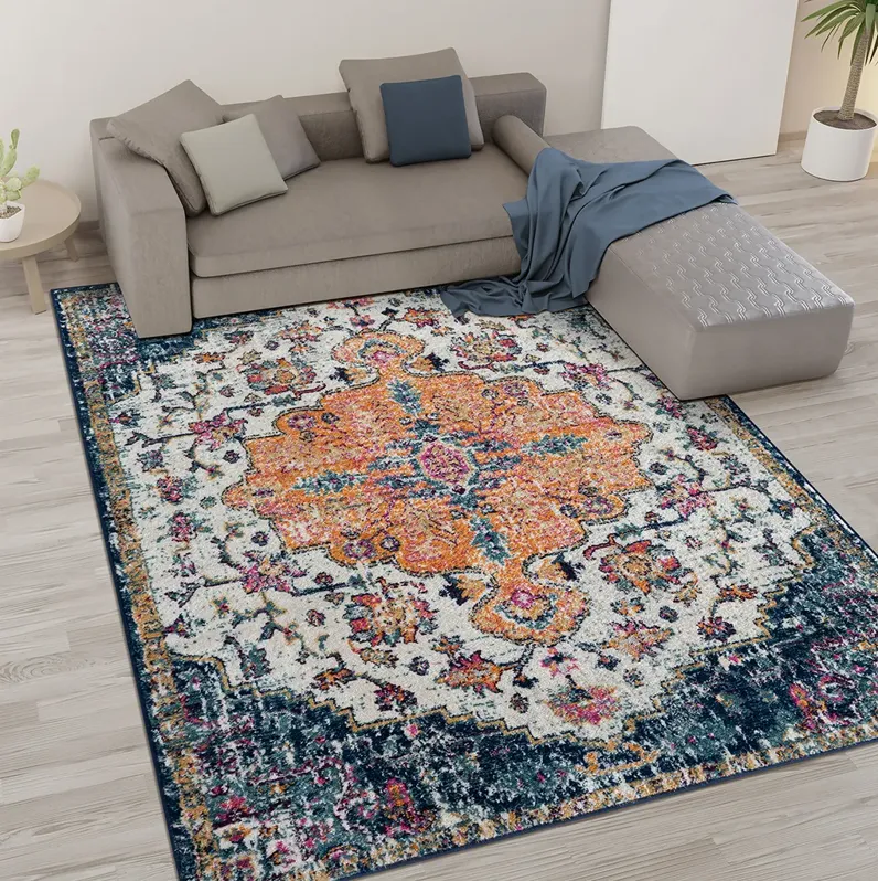 Madison Park Mateo Blue Multi Boho Medallion Woven Area Rug