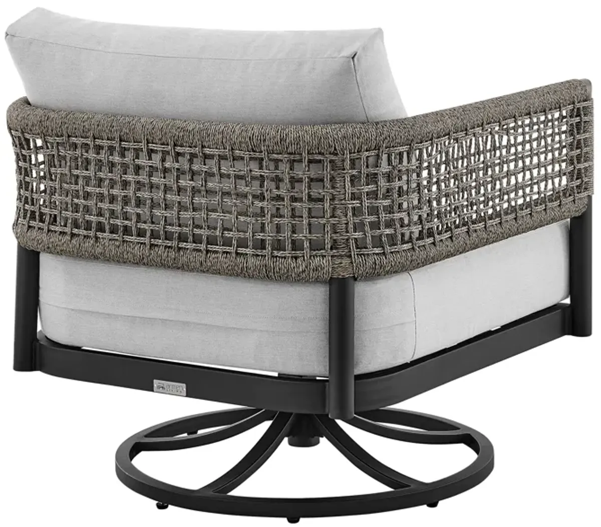 Felicia and Argiope 3 Piece Patio Outdoor Swivel Seating Set in Black Aluminum with Gray Rope and Cushions