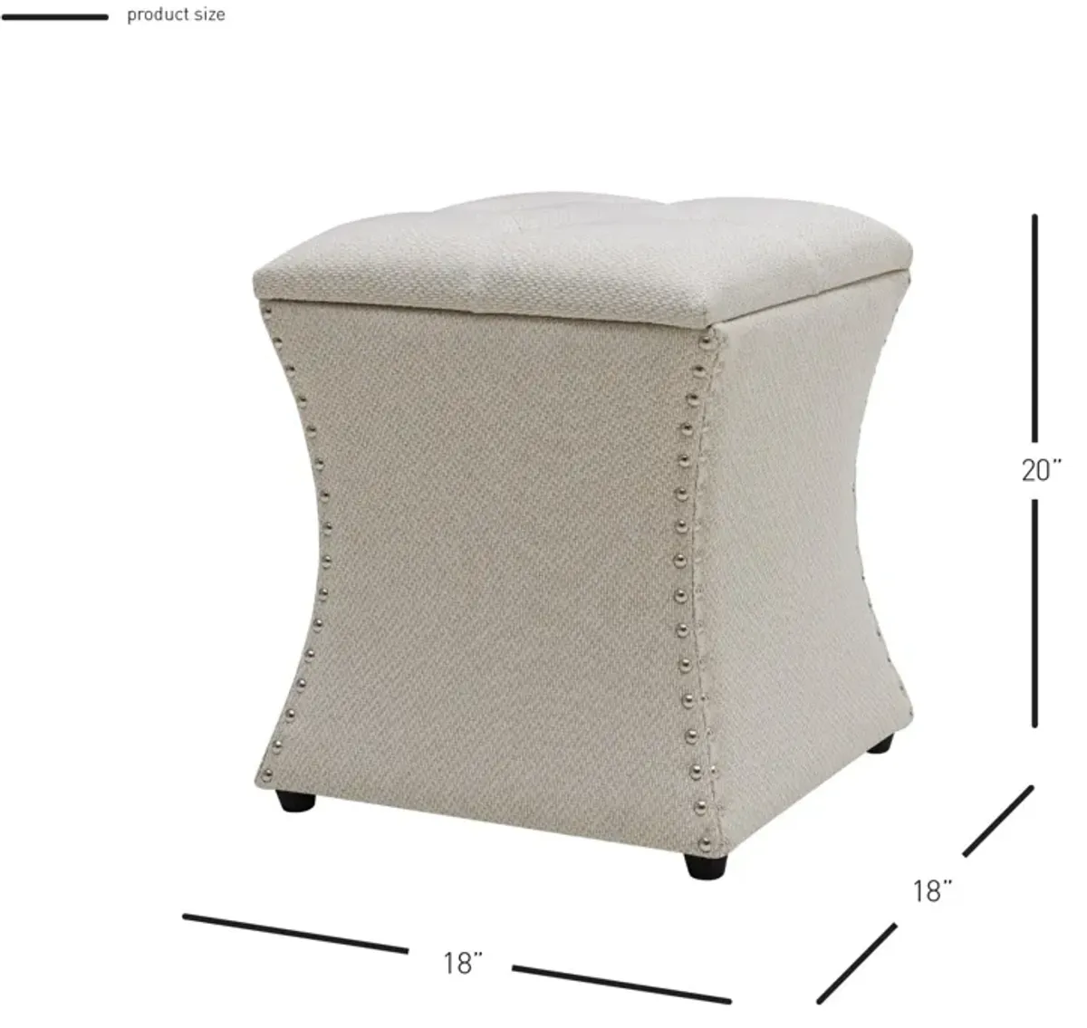 Amelia Fabric Nailhead Tufted Storage Ottoman, Cardiff Cream