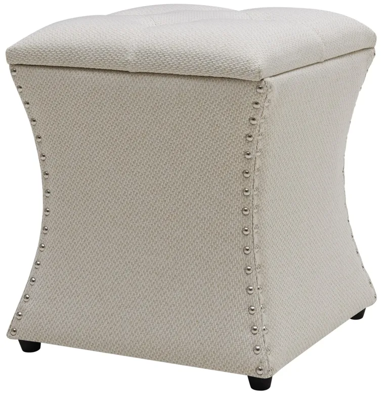 Amelia Fabric Nailhead Tufted Storage Ottoman, Cardiff Cream