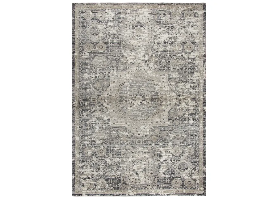 Panache Gray/Natural Central Medallion Distress  Polypropylene 3'3" x 5'3" Rectangle Rug