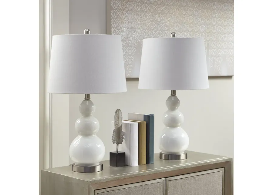 510 Design Covey White Curved Glass Table Lamp, Set of 2