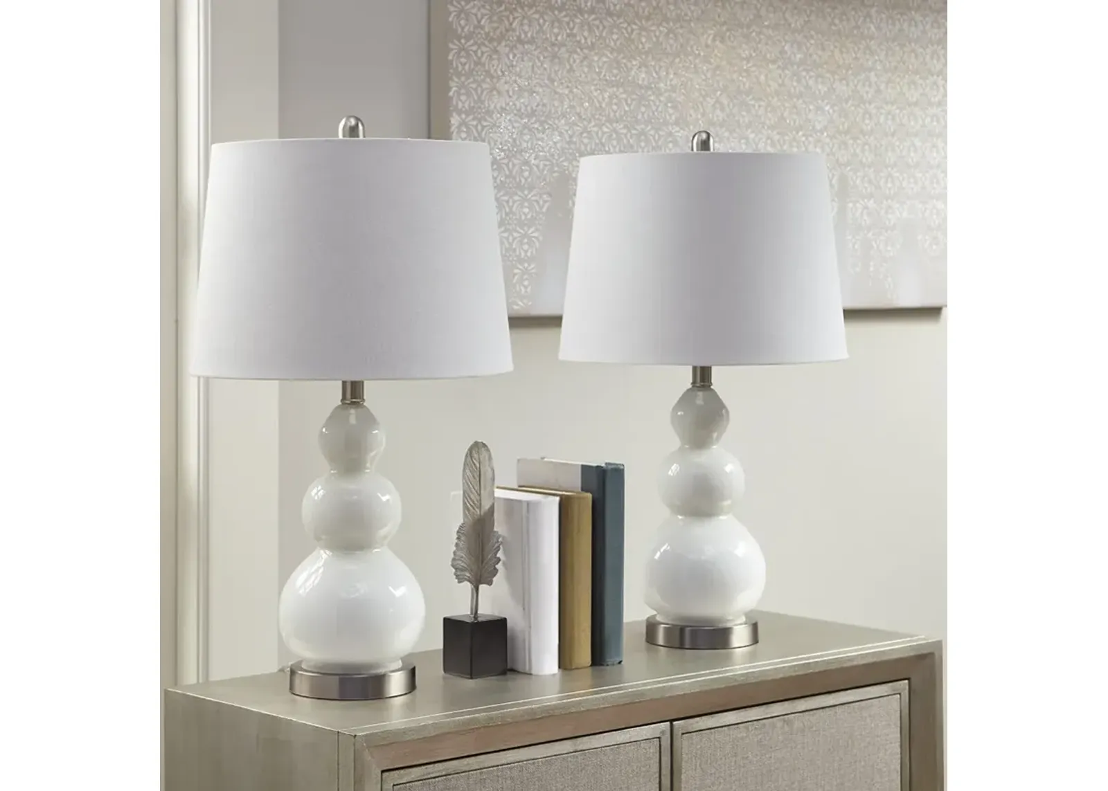 510 Design Covey White Curved Glass Table Lamp, Set of 2