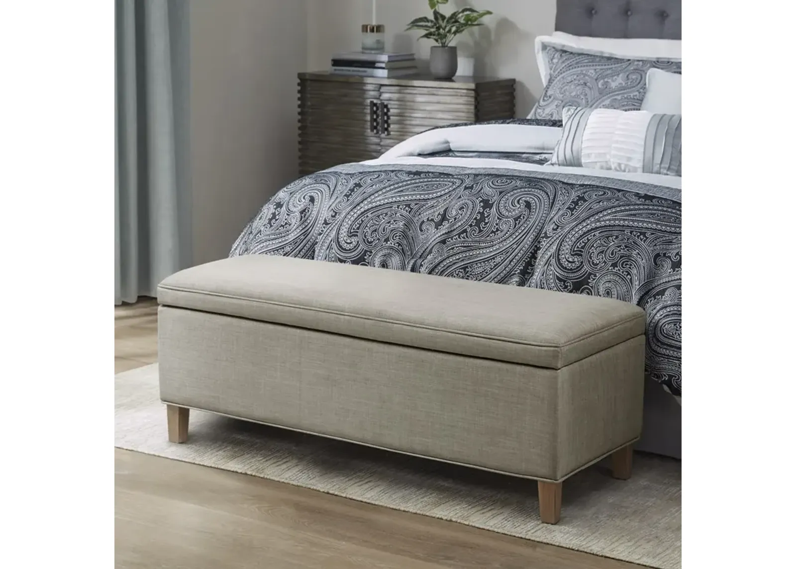 Martha Stewart Caymus Light Grey Rectangular Soft Close Storage Bench