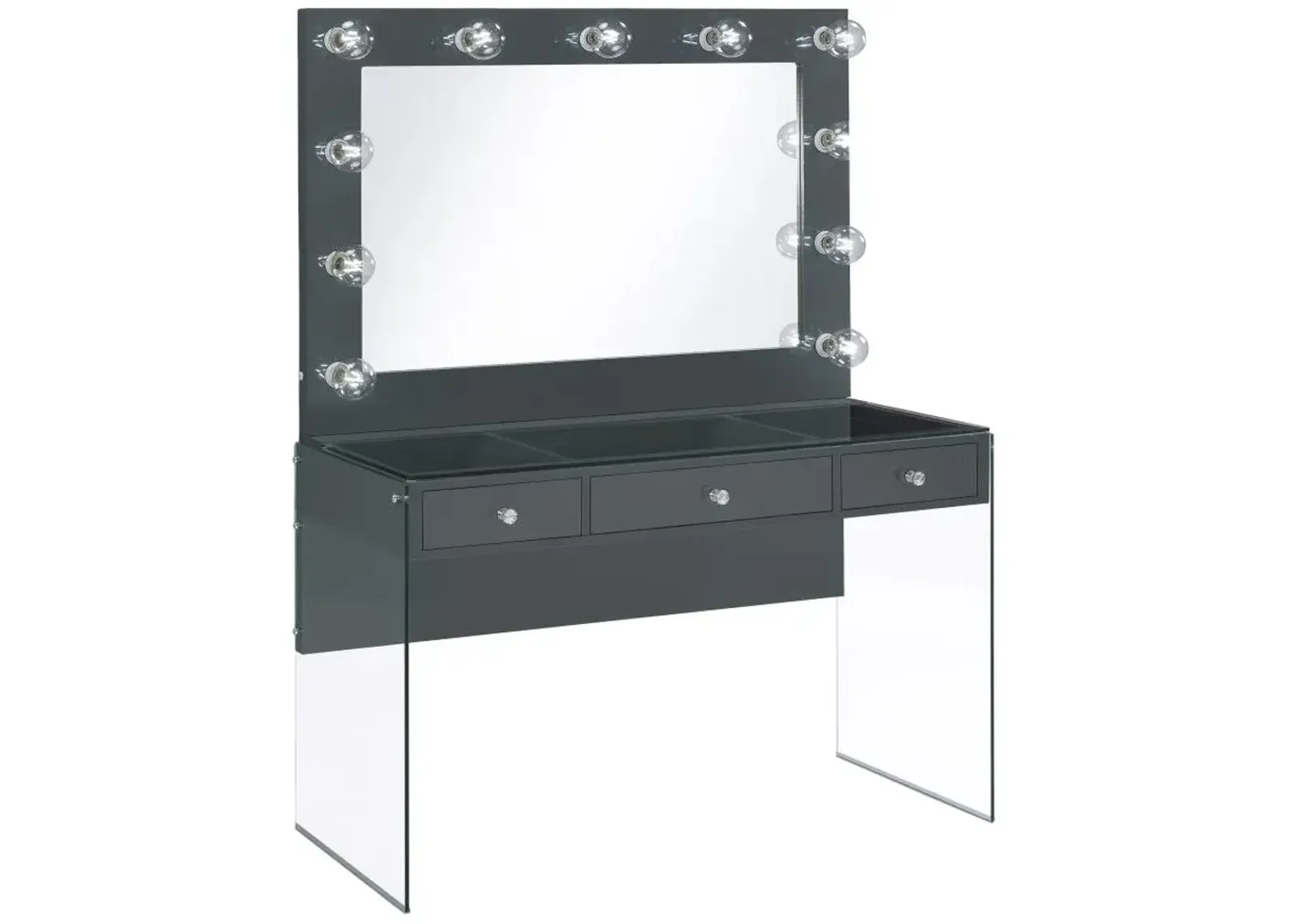 Afshan 3-drawer Vanity Desk with Lighting Mirror Grey High Gloss