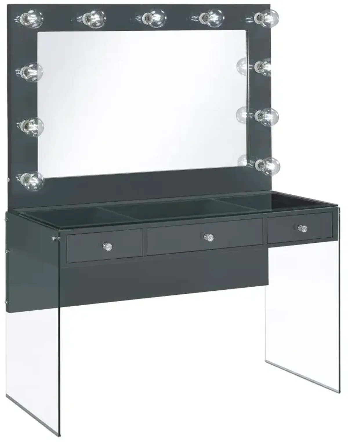 Afshan 3-drawer Vanity Desk with Lighting Mirror Grey High Gloss