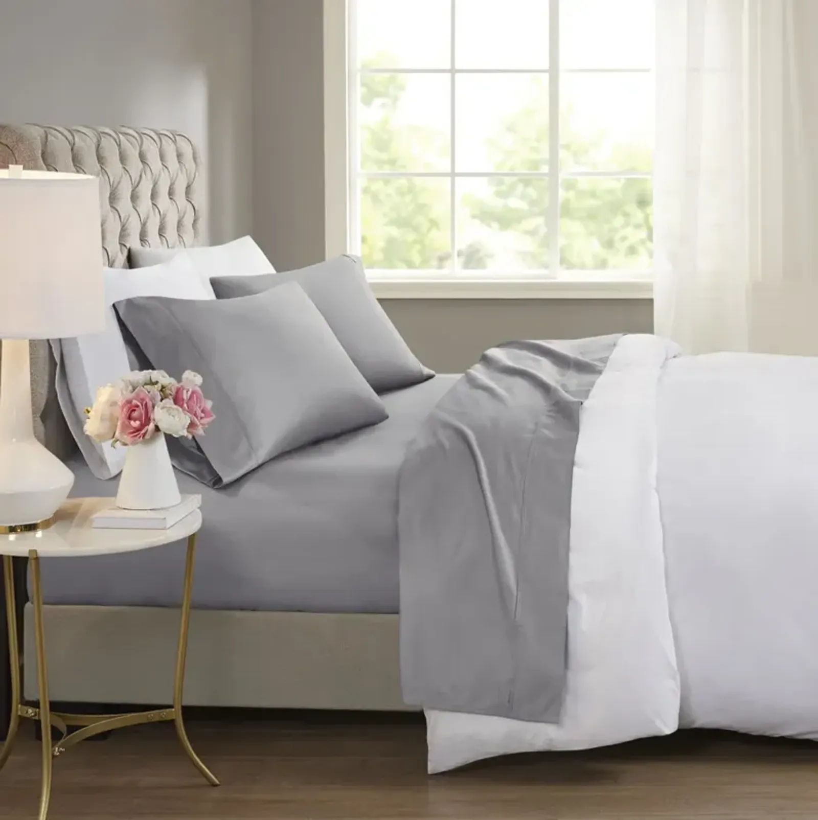 Beautyrest 600 Thread Count Grey Cooling Cotton Blend 4 PC Sheet Set