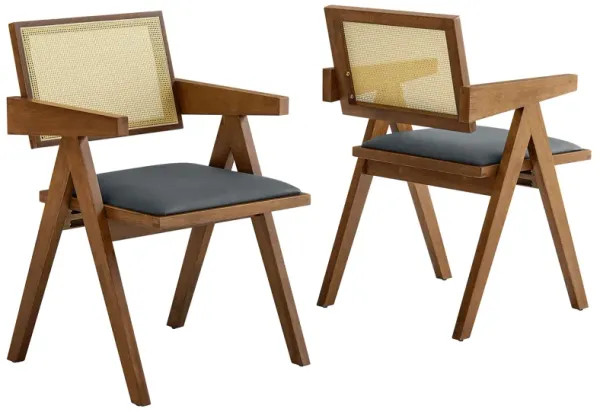 Thera Vegan Leather Cane Dining Armchairs Set of 2 by Modway