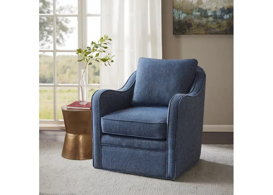 Madison Park Brianne Navy Wide Seat Swivel Arm Chair