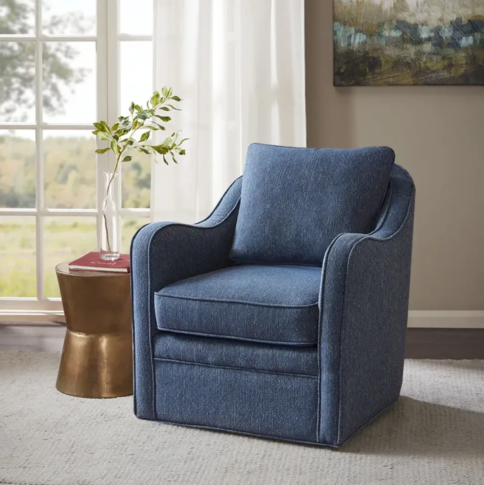 Madison Park Brianne Navy Wide Seat Swivel Arm Chair