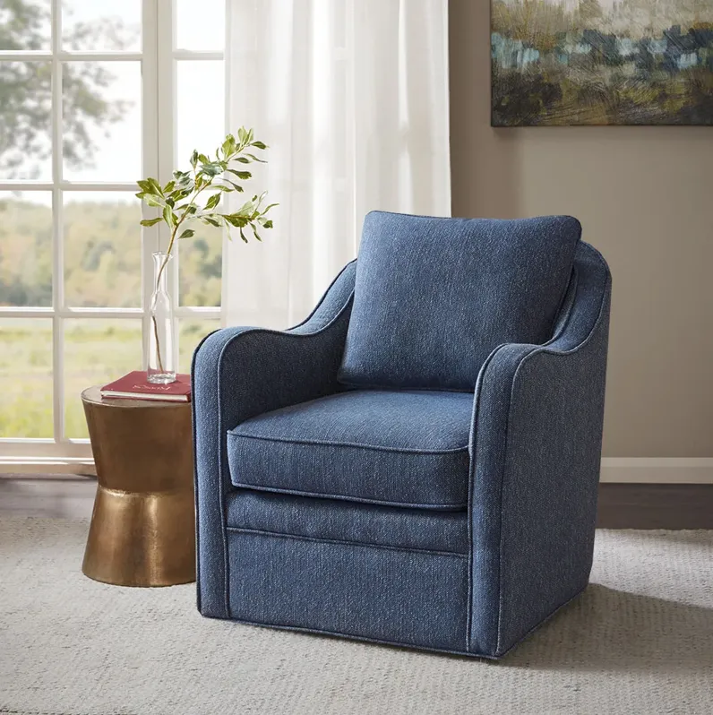 Madison Park Brianne Navy Wide Seat Swivel Arm Chair